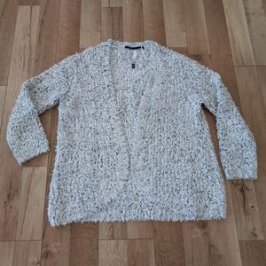 Kensie Black & White Eyelash Fuzzy Open Cardigan Sweater